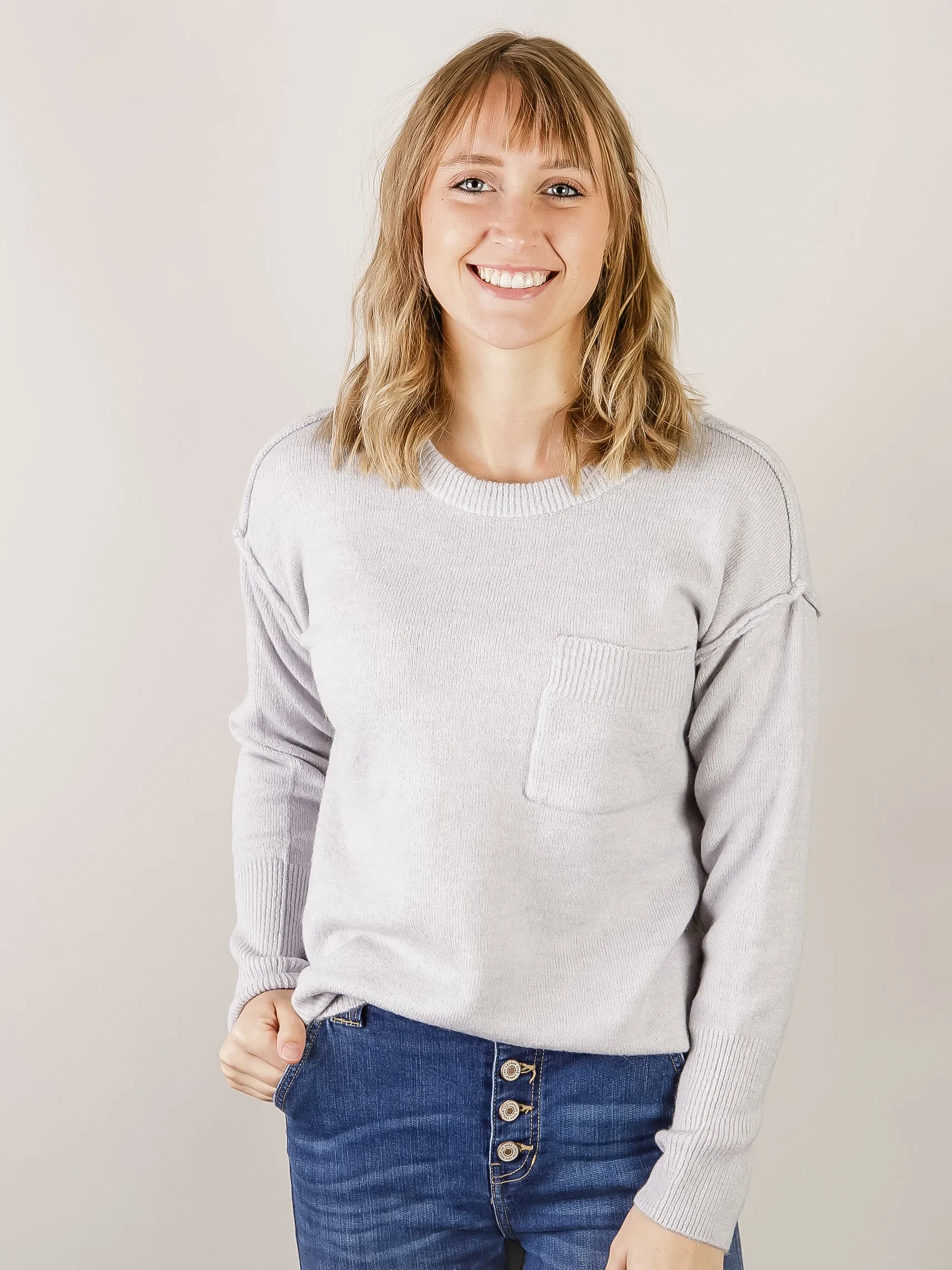 Light Grey Melange Round Neck Sweater