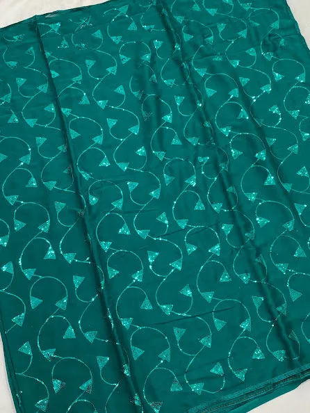 Lovely Teal Green Color Georgette Saree With Sequins And Moti Work