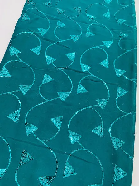 Lovely Teal Green Color Georgette Saree With Sequins And Moti Work