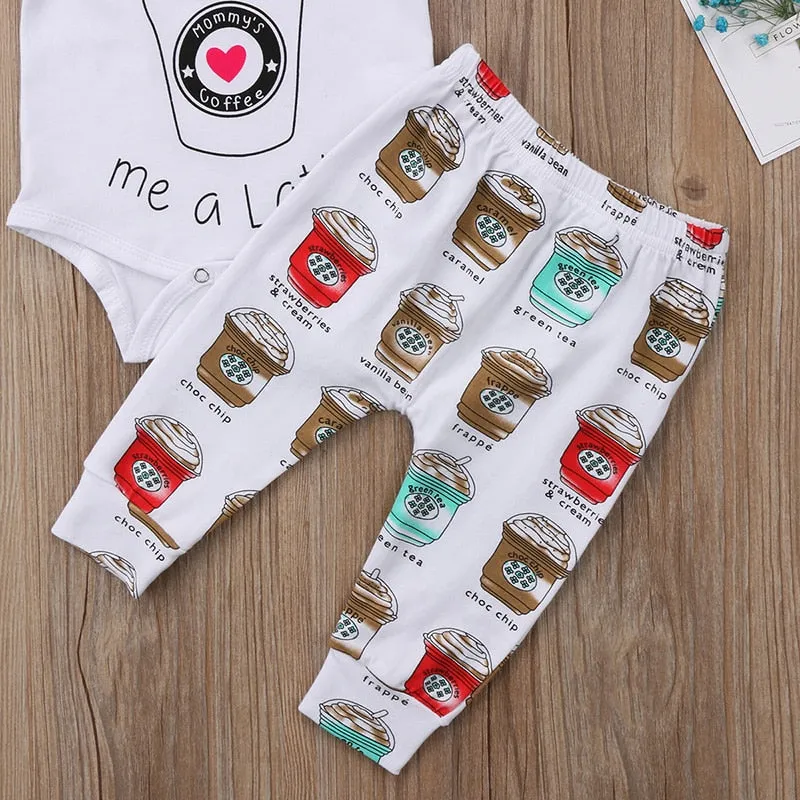 Mommy Loves Me a Latte Romper Pants Headband Outfit