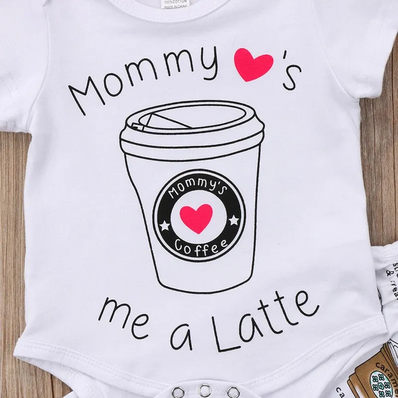 Mommy Loves Me a Latte Romper Pants Headband Outfit