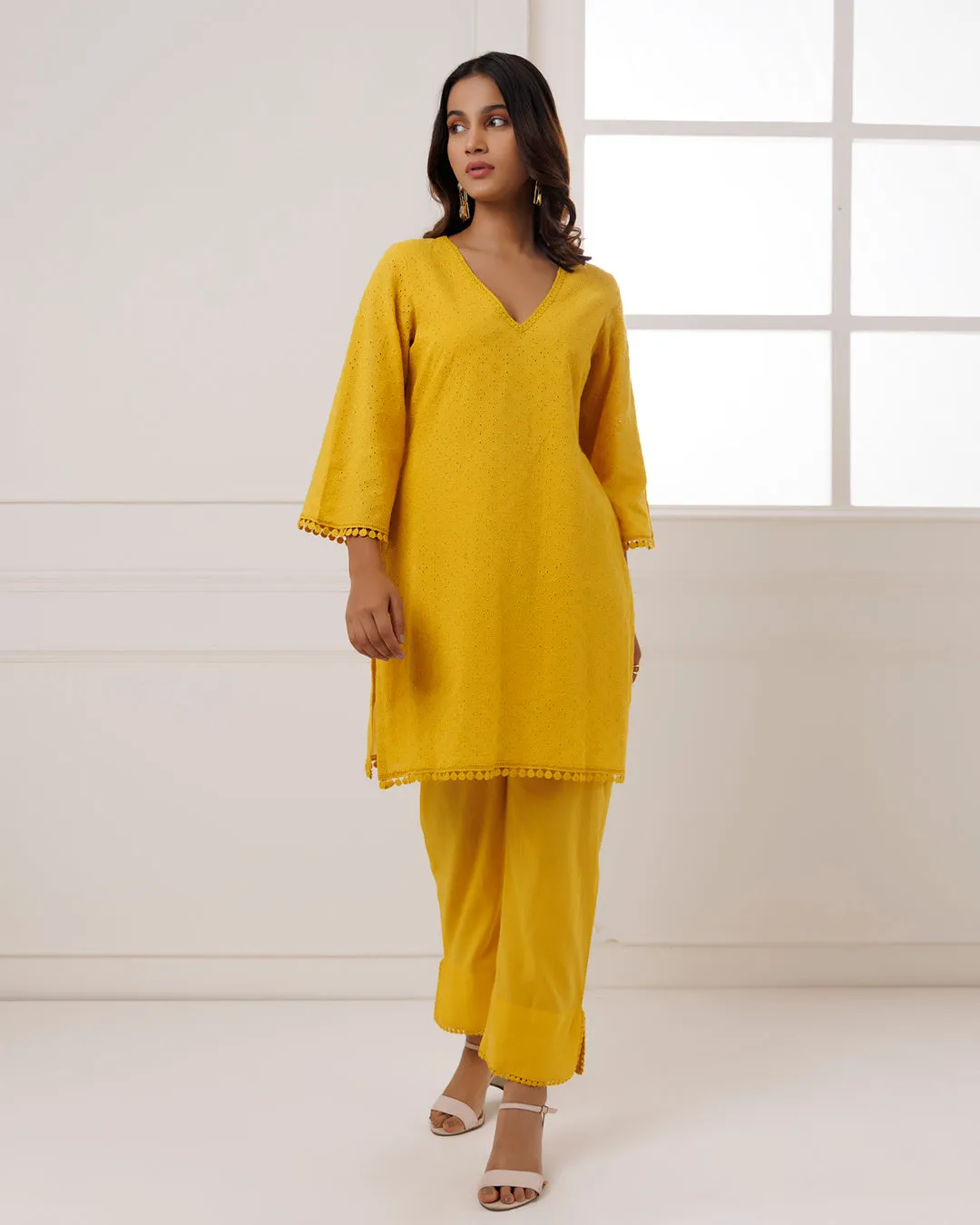 Mustard Schiffili Kurta Set