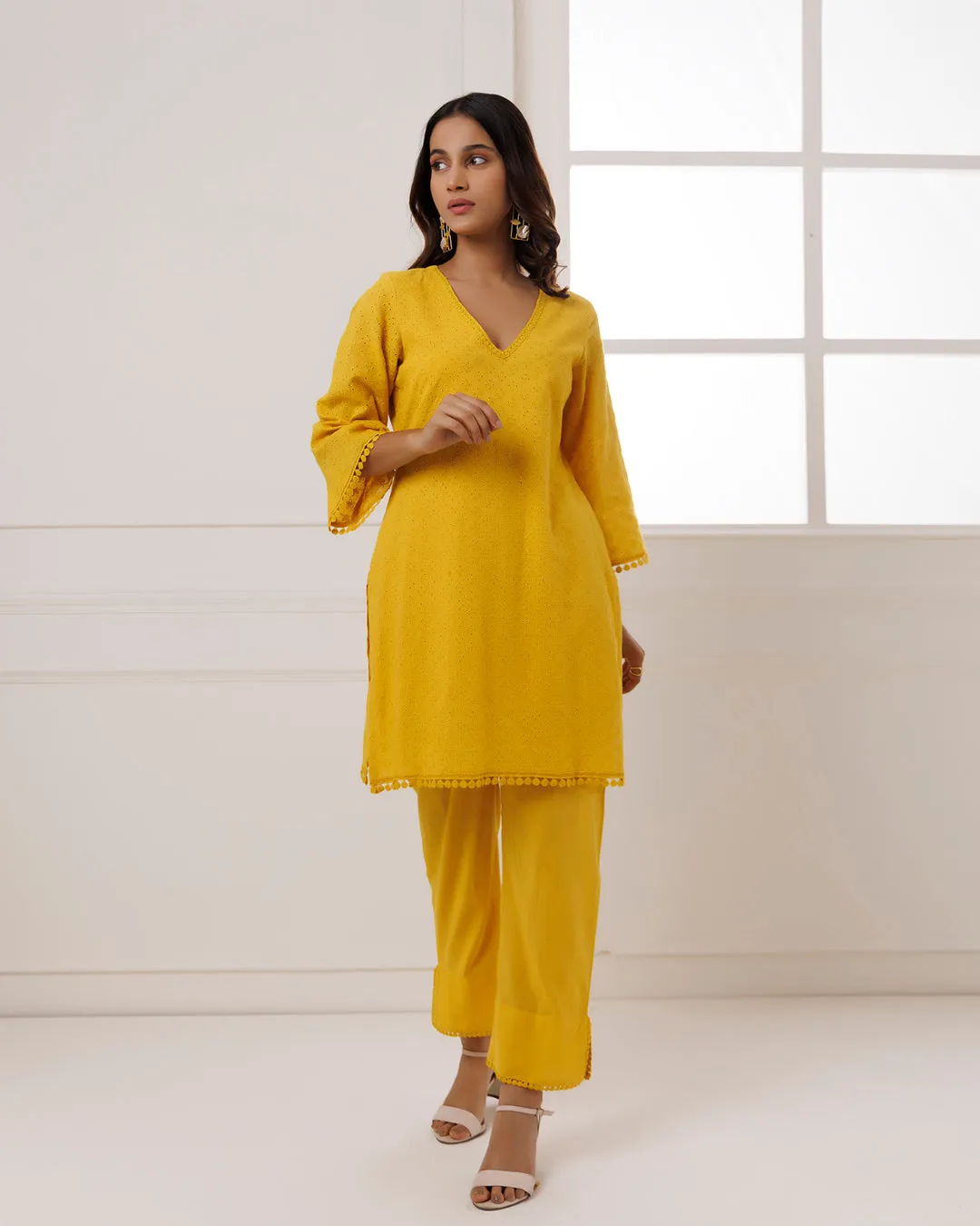 Mustard Schiffili Kurta Set