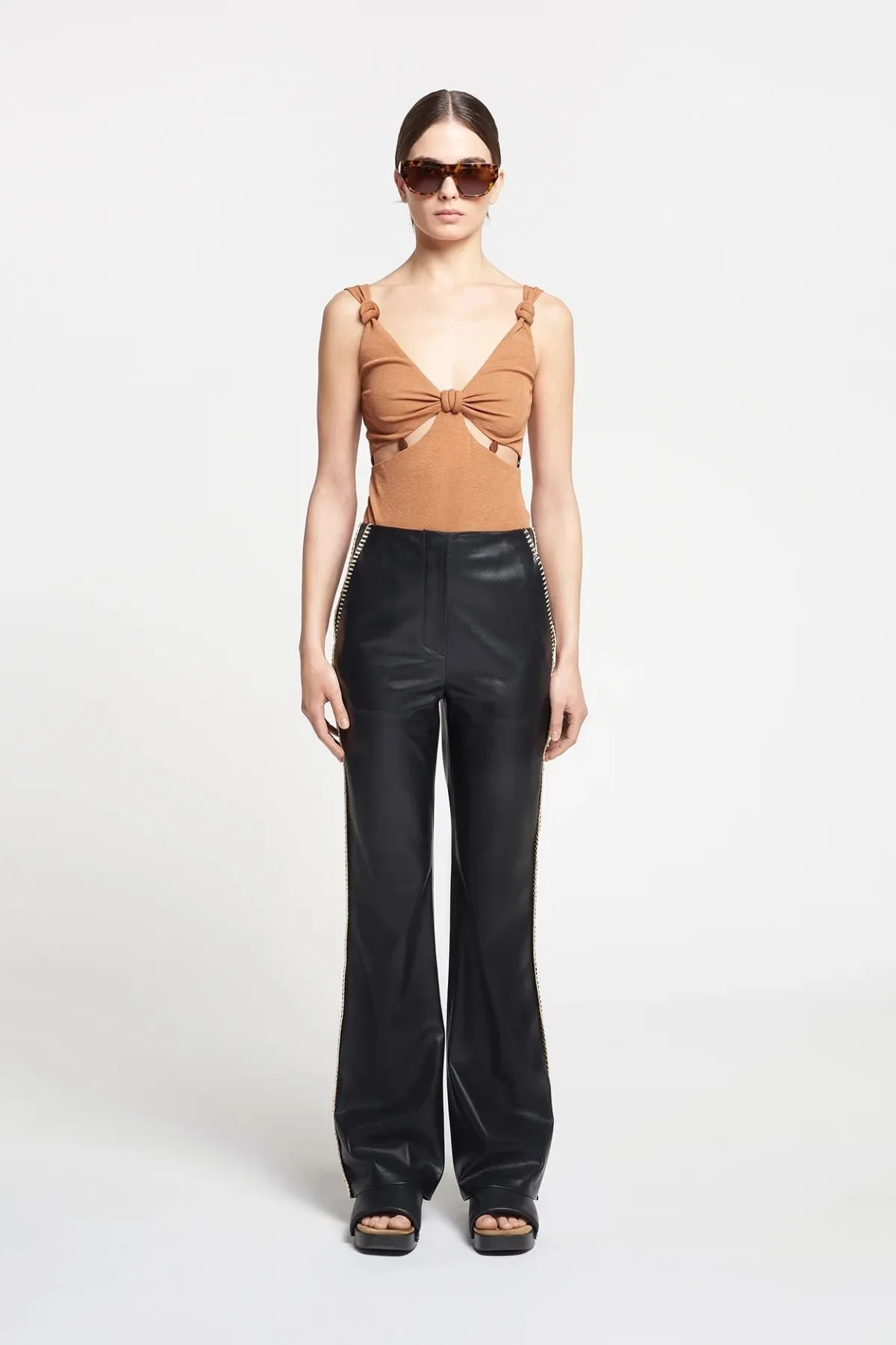 Nanushka Manola Vegan Leather Crochet Trim Pant - Black