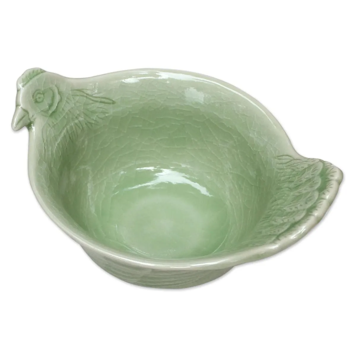 Novica Chiang Mai Chicken Celadon Ceramic Bowl