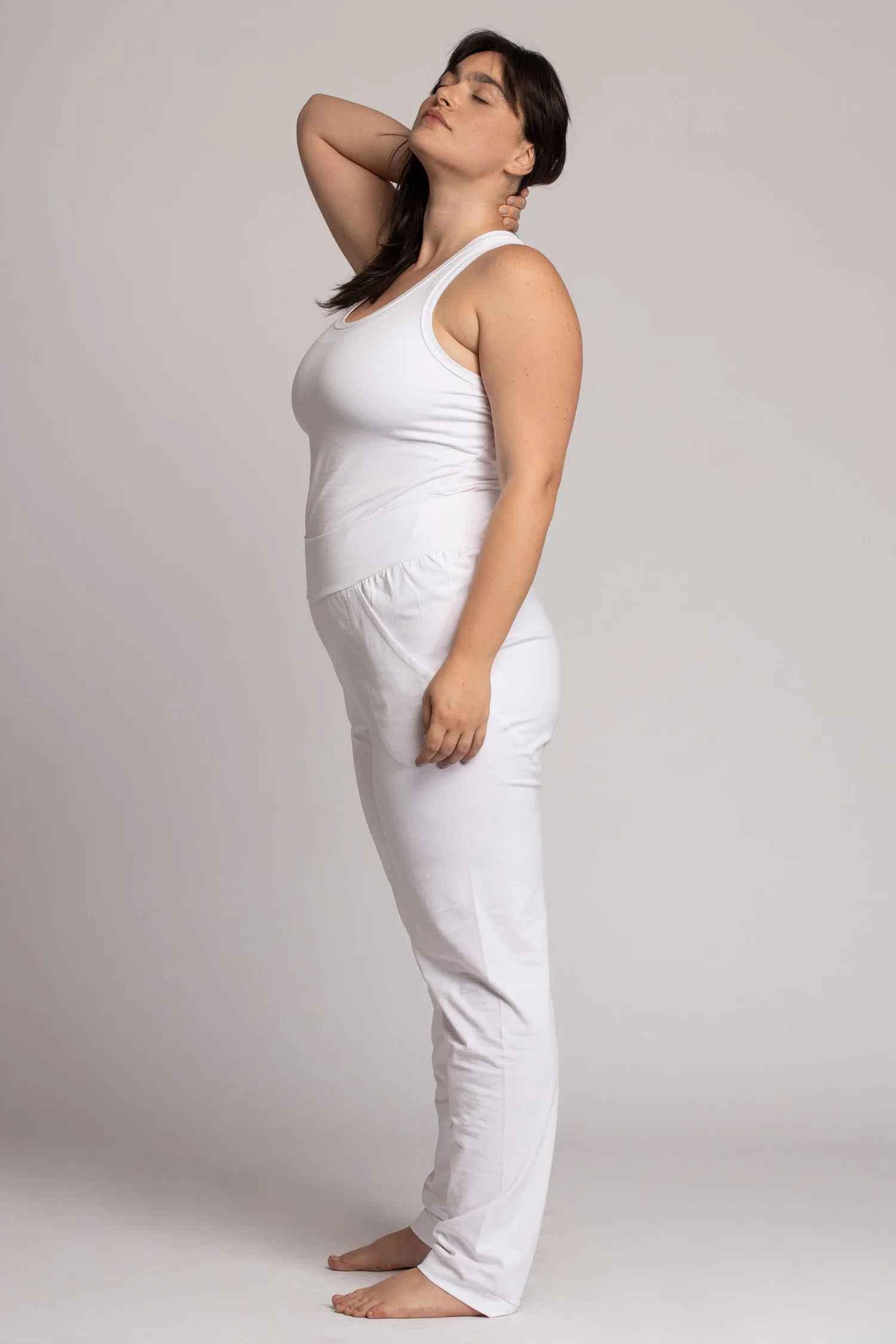 Organic Cotton Pure White Unisex Slouchy Pants