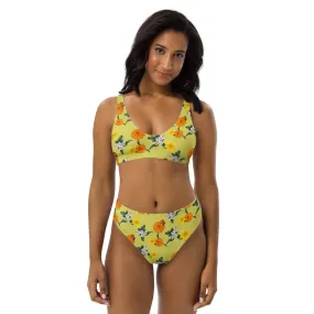 Pale Yellow  Floral Garden Recycled high-waisted bikini