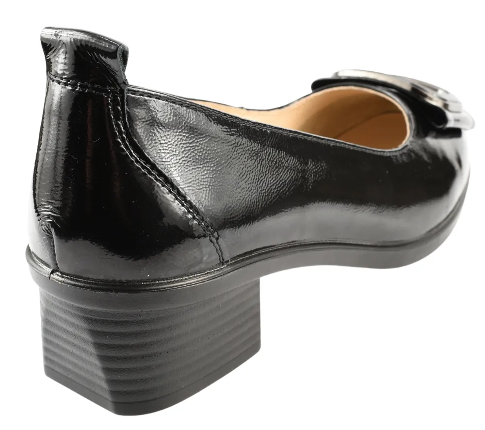 Pantofi casual, dama, PASS COLLECTION, X420007A negru, piele lacuita, cu toc