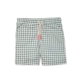 Seaqual Recycled Polyester Blue Gingham Kid Swim Trunks