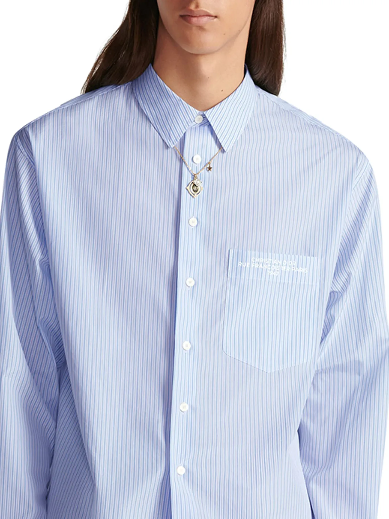 SHIRT Striped blue cotton poplin