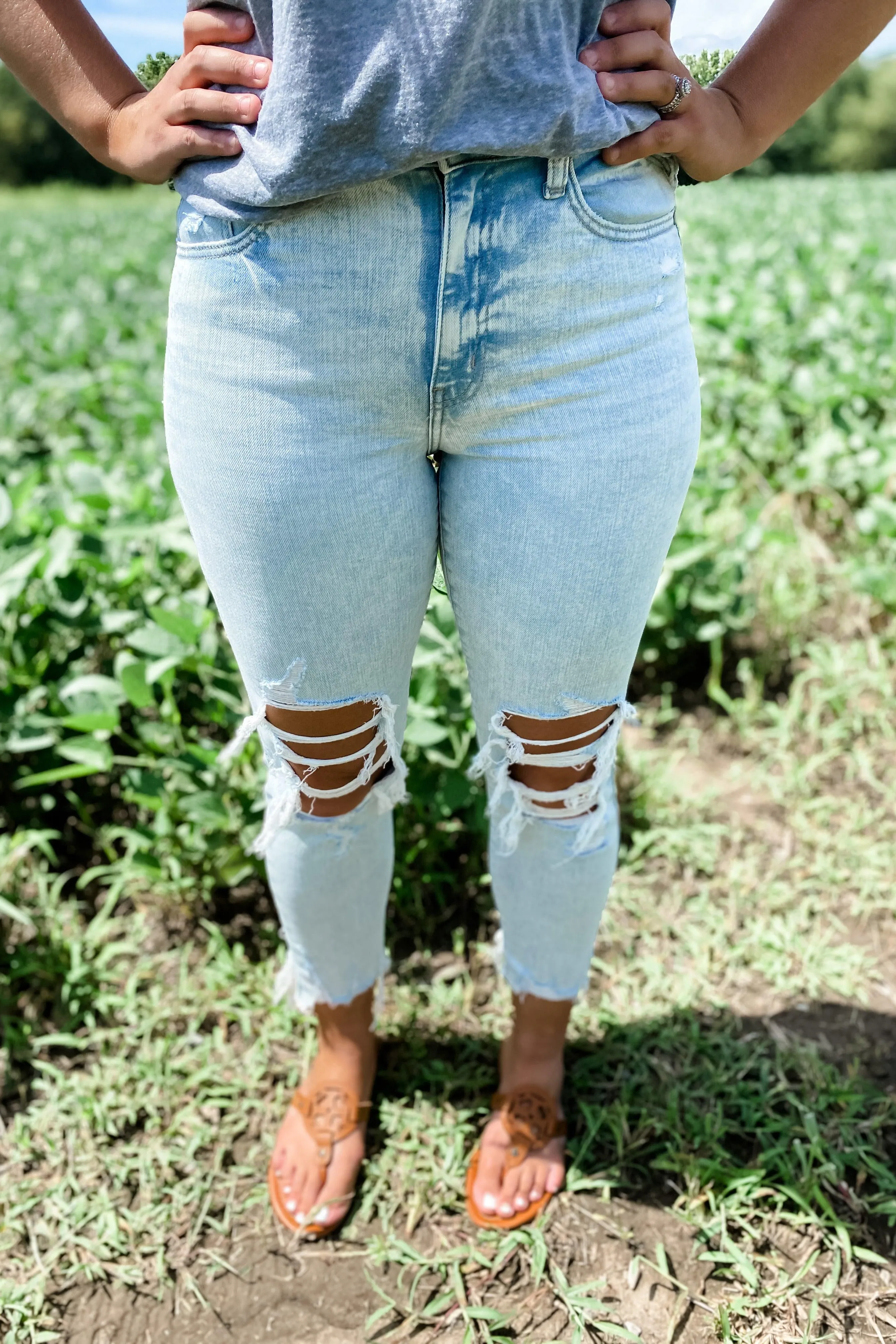 The Tobi's- Light Wash Distressed Skinny Jeans