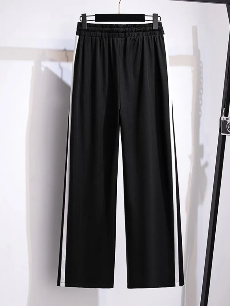 women's cool summer high waist loose black Straight leg trouser pants with pockets